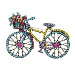 Vintage Bicycle Brooch - Blue & Yellow Crystal Highlights